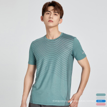 Summer Exercise Striped T-shirt Stretchy Quick Dry T-shirt Breathable Crewneck Mens Fitness T shirt